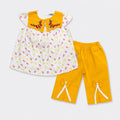 Girls 2 Piece Cotton Suit – White Top with Yellow Trouser
