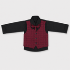 Boys 5 Piece Tuxedo Suit – Maroon Plaid Formal Party Wear