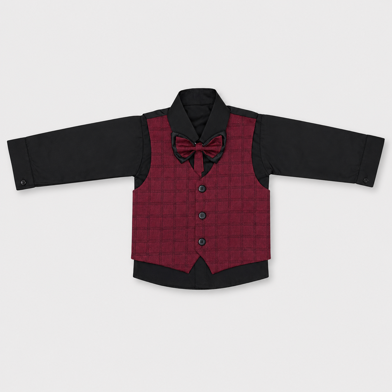 Boys 5 Piece Tuxedo Suit – Maroon Plaid Formal Party Wear