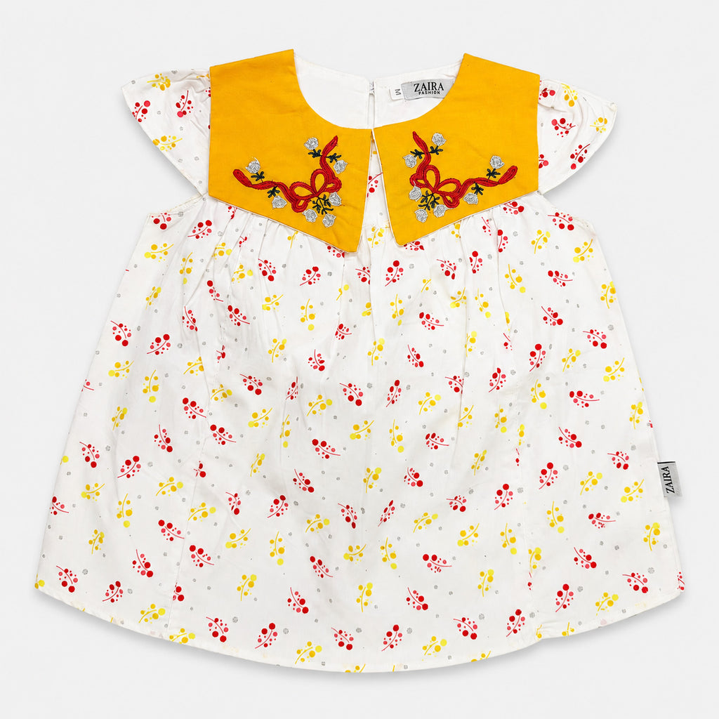 Girls 2 Piece Cotton Suit – White Top with Yellow Trouser