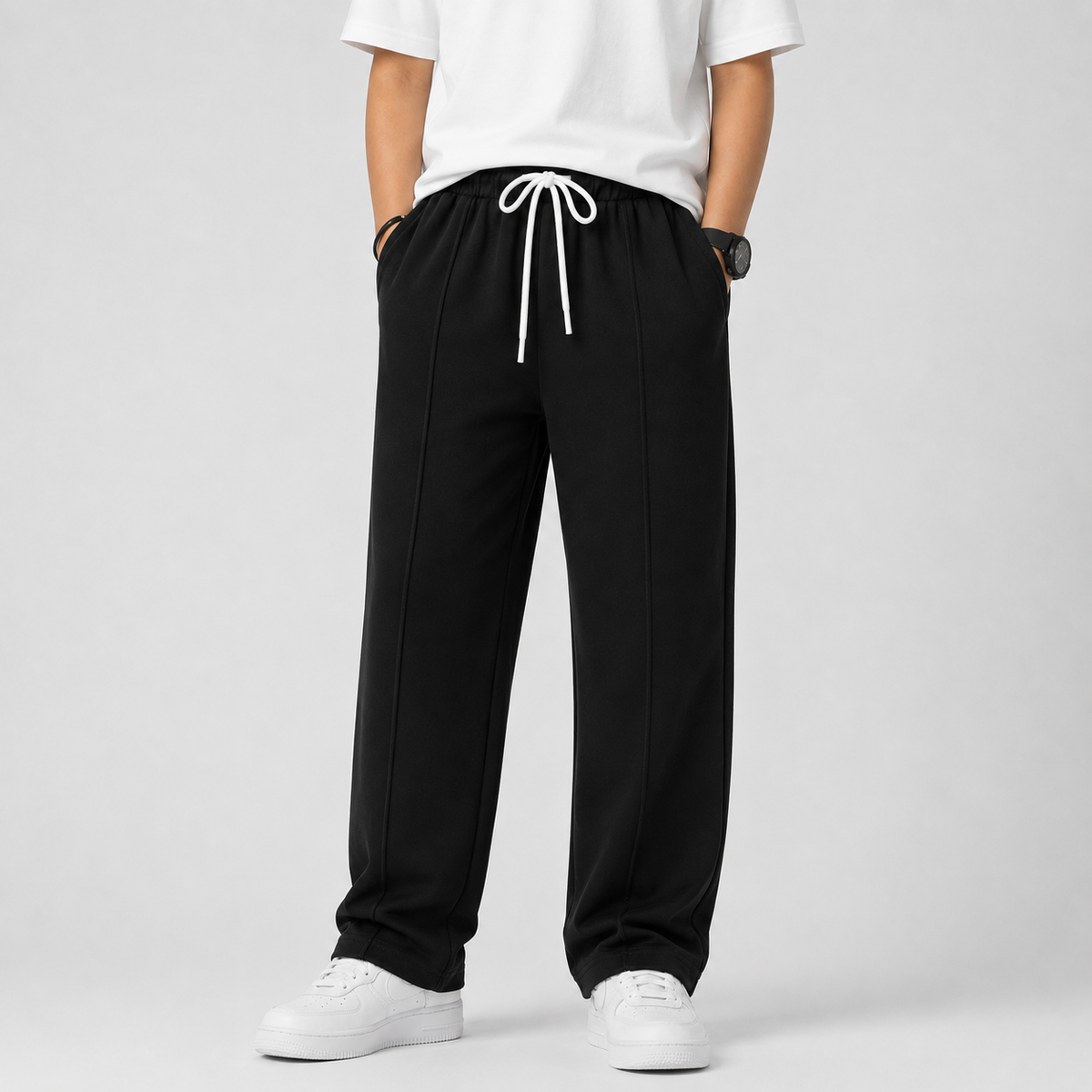 Kids Plain Wide-Leg Drawstring Pants | Comfortable Casual Trousers Unisex