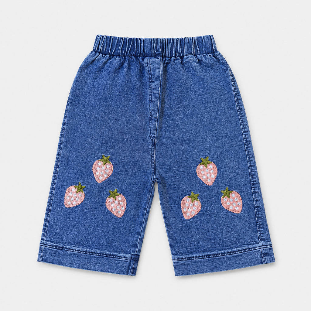Girls Strawberry Top & Denim Shorts Set – 2 Piece Summer Outfit