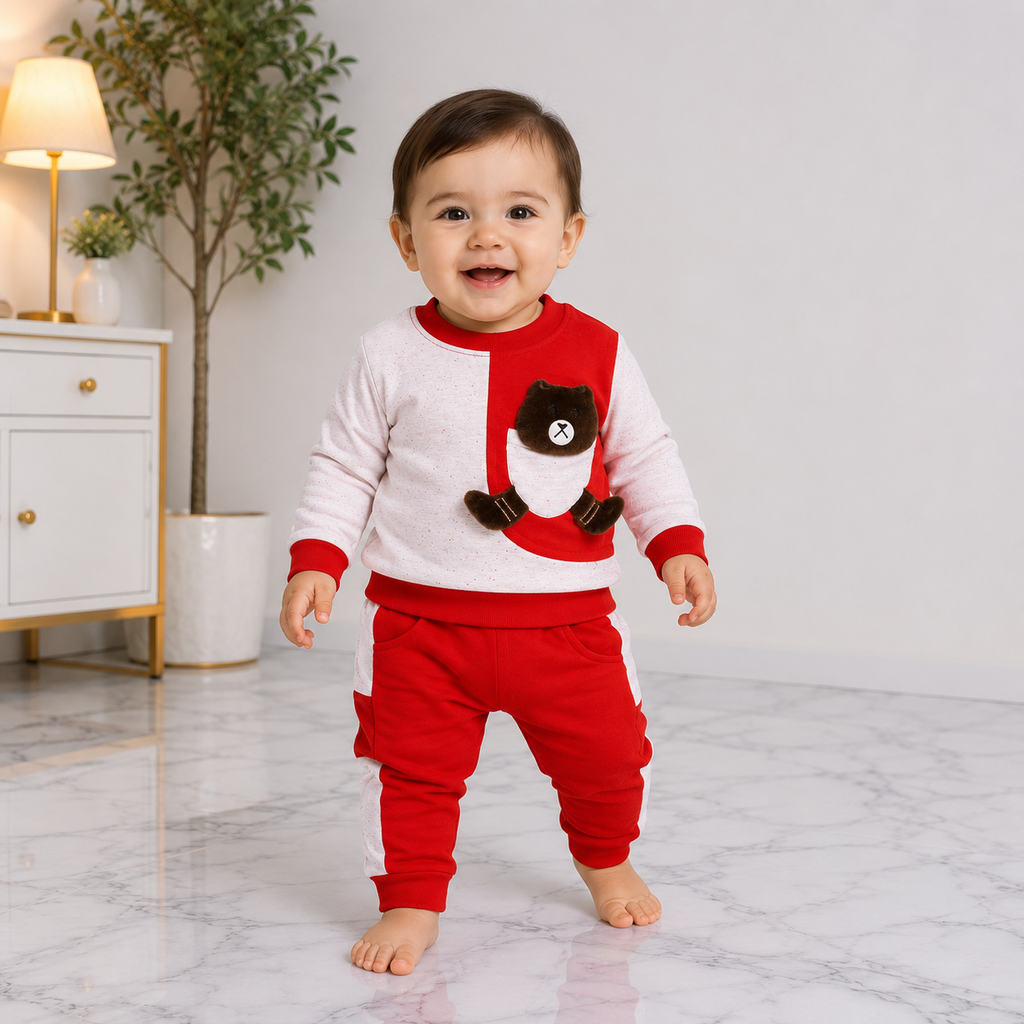 Boys Teddy Bear 2-Piece Tracksuit Set | Full Sleeve Baby Boy Outfit 3 color