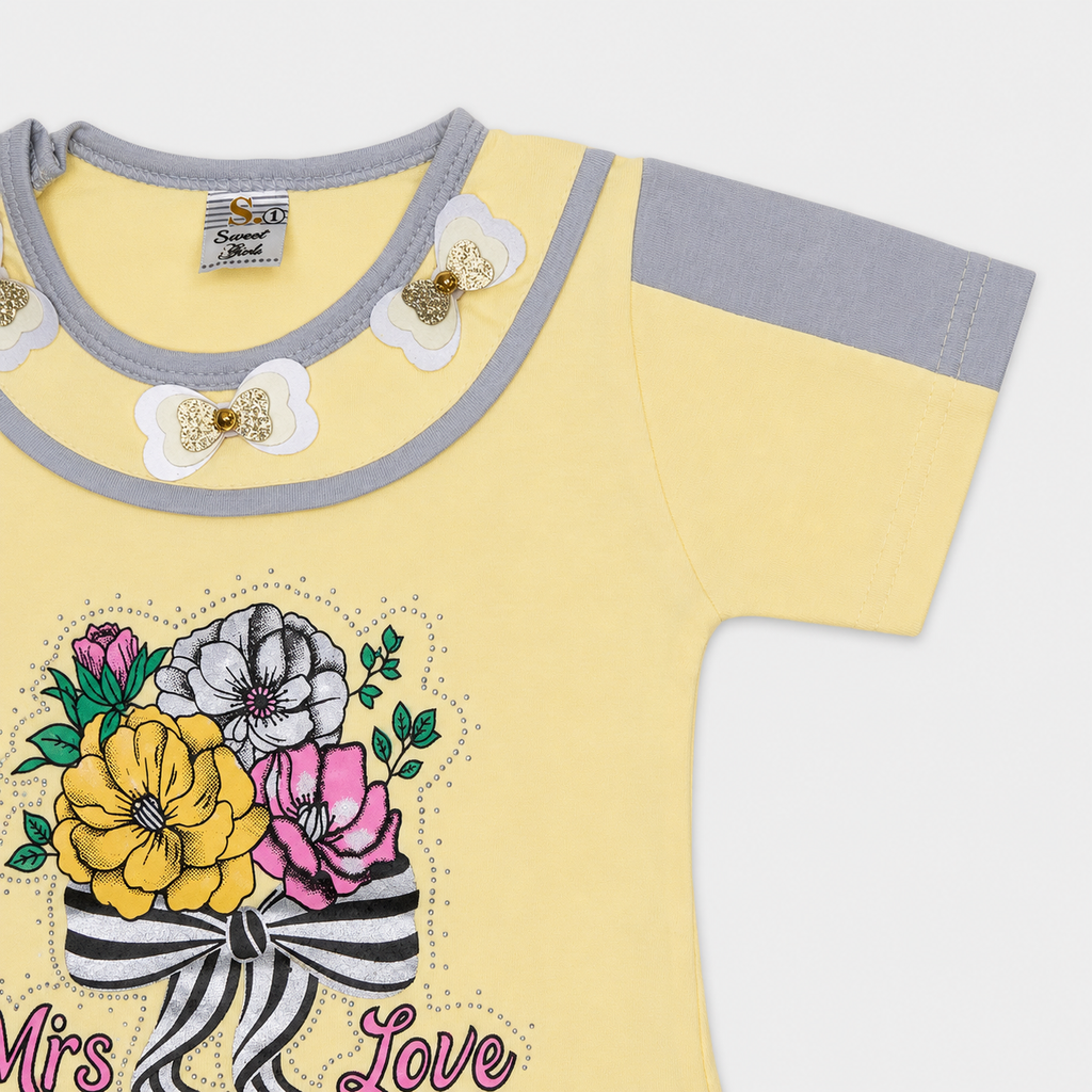 Girls 2-Piece Cotton Summer Suit | Printed T-Shirt & Trouser Set