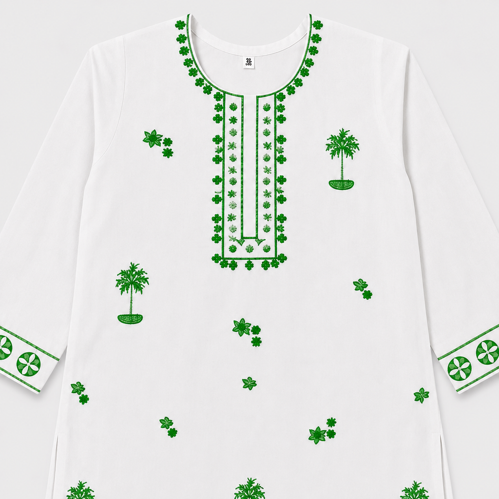 Girls Cotton 2 Piece Suit White & Green Printed Kurti Trouser – Kids Eastern Wear