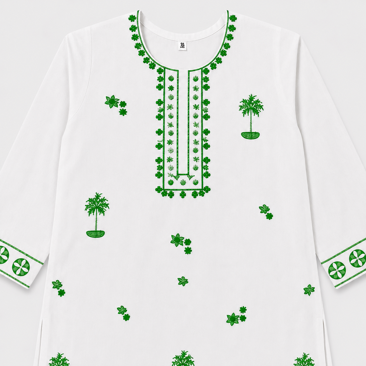 Girls Cotton 2 Piece Suit White & Green Printed Kurti Trouser – Kids Eastern Wear
