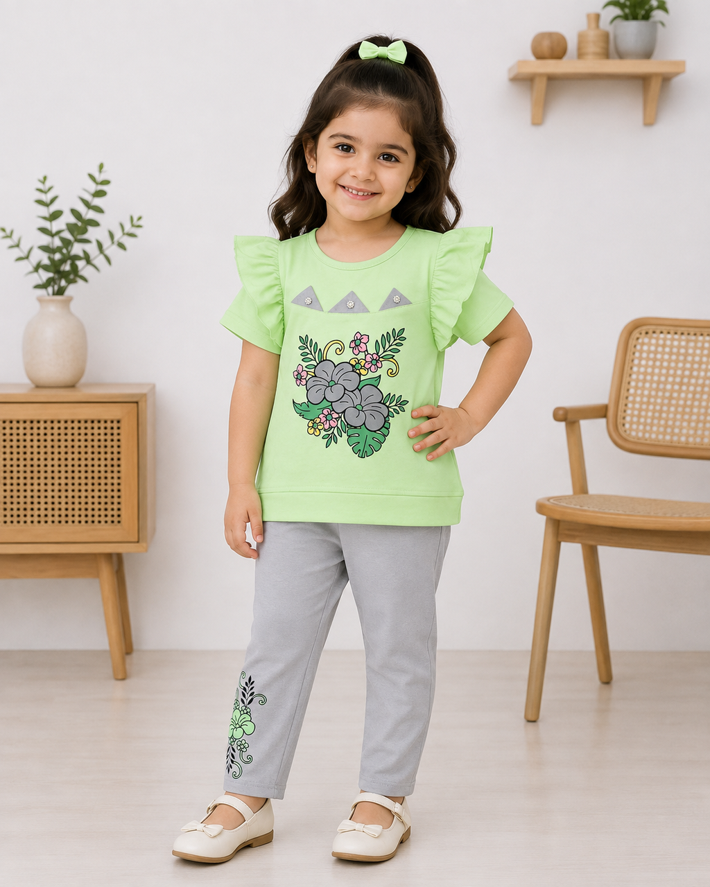 Girls Floral Printed Ruffle Sleeve 2-Piece Set | Kids Summer Outfit