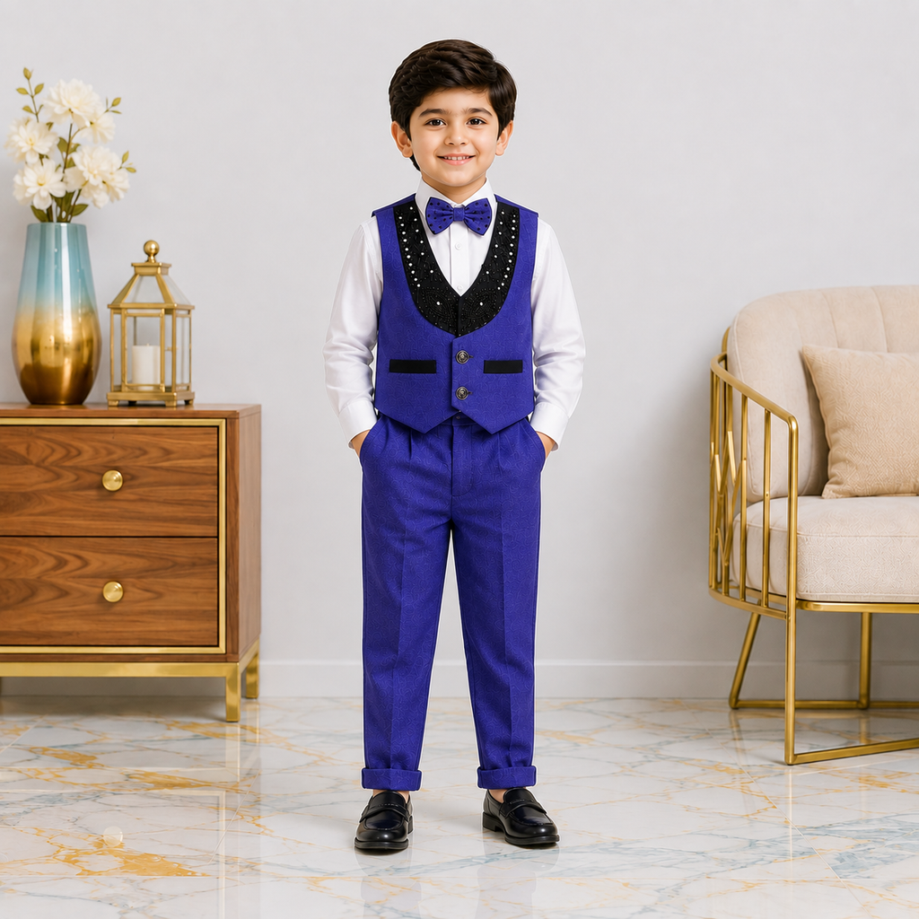 Boys 4-Piece Premium Waistcoat Suit for Kids | Shirt, Waistcoat, Pant & Bow Tie
