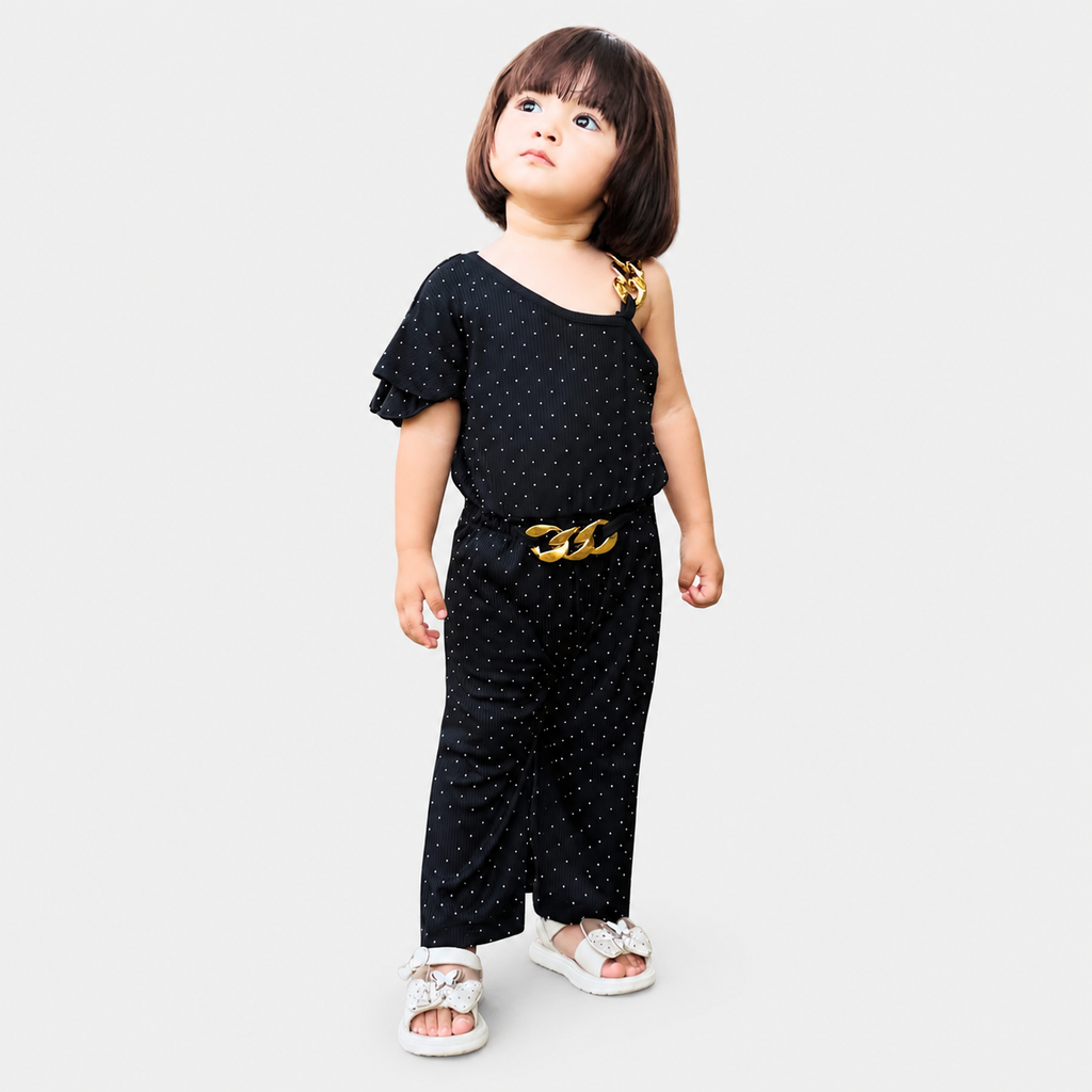 Girls Imported Jersey One Shoulder Jumpsuit – Black Fancy Outfit | Lamtar Kids