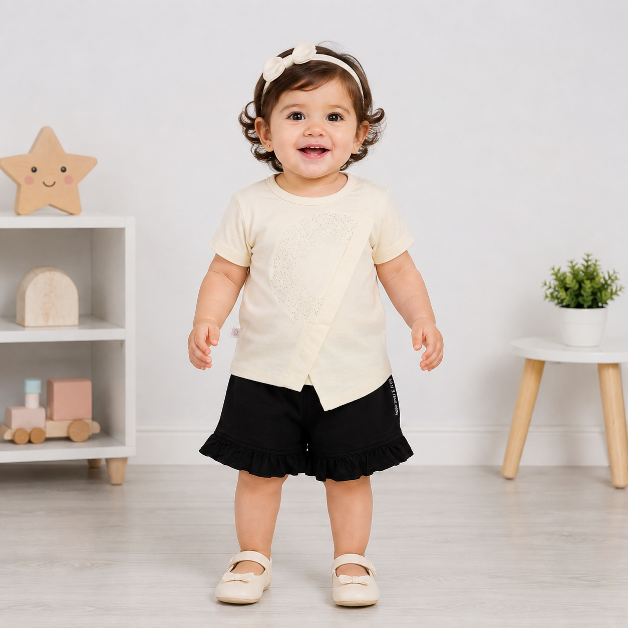 BABY GIRL 2-PIECE FINE JERSEY OUTFIT (EMBELLISHED TOP & RUFFLE SHORTS) 1-2 YEARS - AVAILABLE IN 2 COLORS