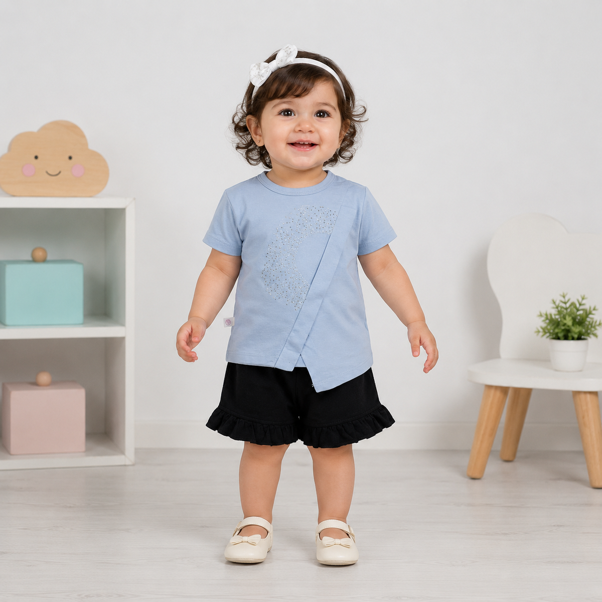 BABY GIRL 2-PIECE FINE JERSEY OUTFIT (EMBELLISHED TOP & RUFFLE SHORTS) 1-2 YEARS - AVAILABLE IN 2 COLORS