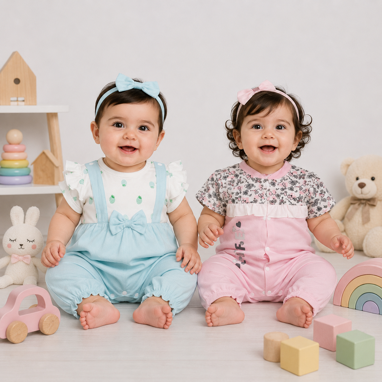 PACK OF 2 CUTE BABY GIRL FINE JERSEY ROMPERS WITH HEADBAND