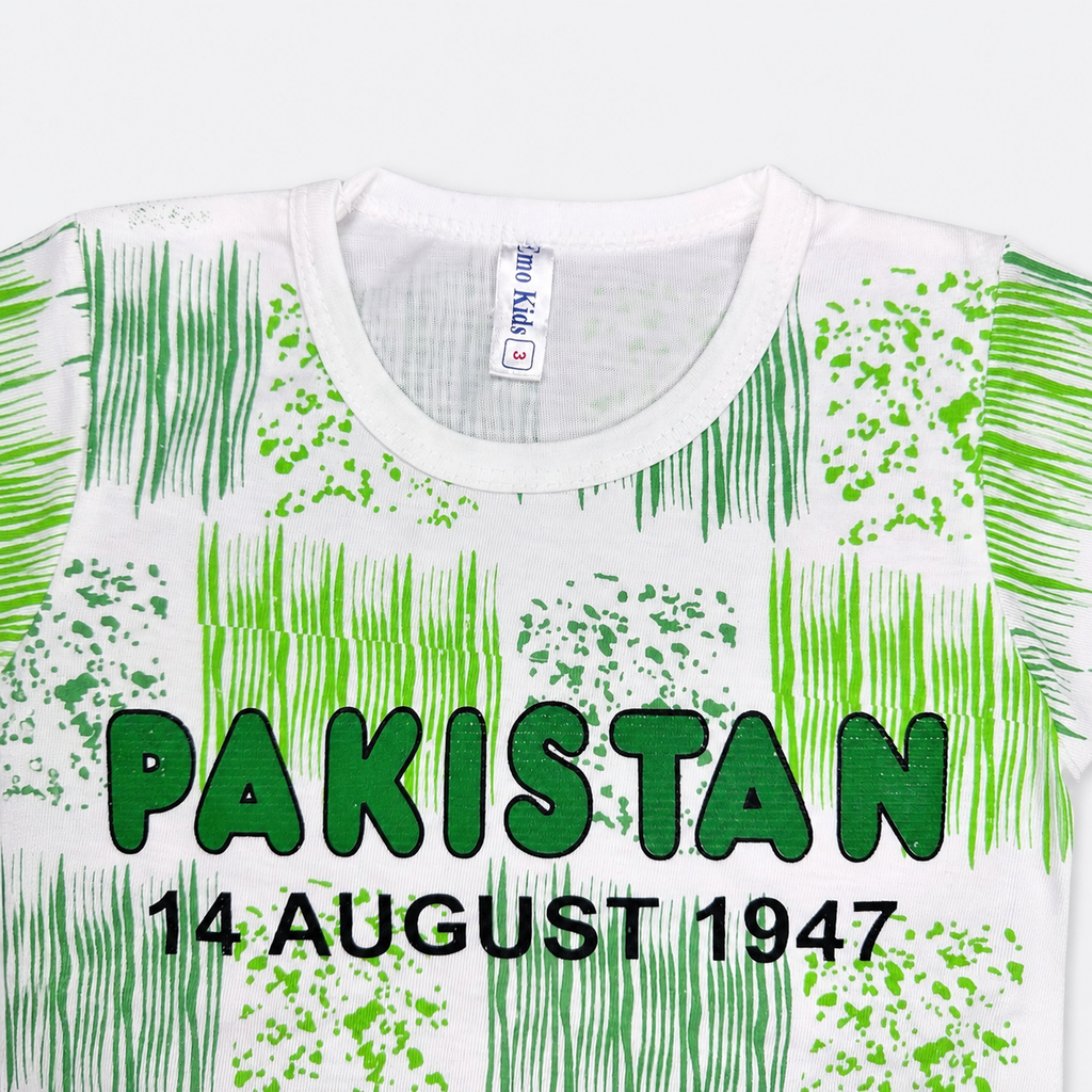 Boys 14 August Jersey 3 Piece Outfit – Pakistan Print Shirt Shorts & Cap – 6 Months to 4 Years