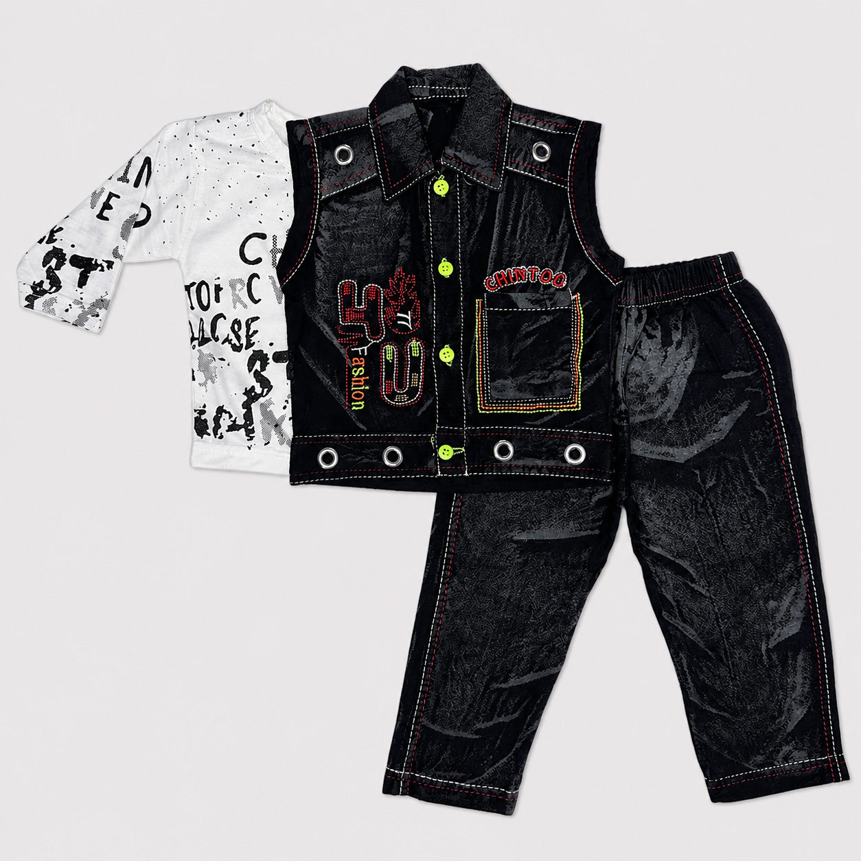 Boys 3 Piece Cotton Suit 6 Months-4 Years – Denim Style Jacket Trouser with Fine Interlock Inner