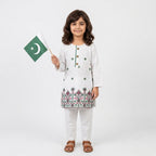 KIDS 2-PIECE WHITE EMBROIDERED KURTI PAJAMA SUIT (14 AUGUST SPECIAL)