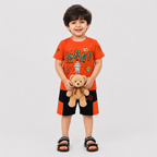 Boys Jersey Short Suit – Orange Black 2 Piece Summer Set | Lamtar Kids