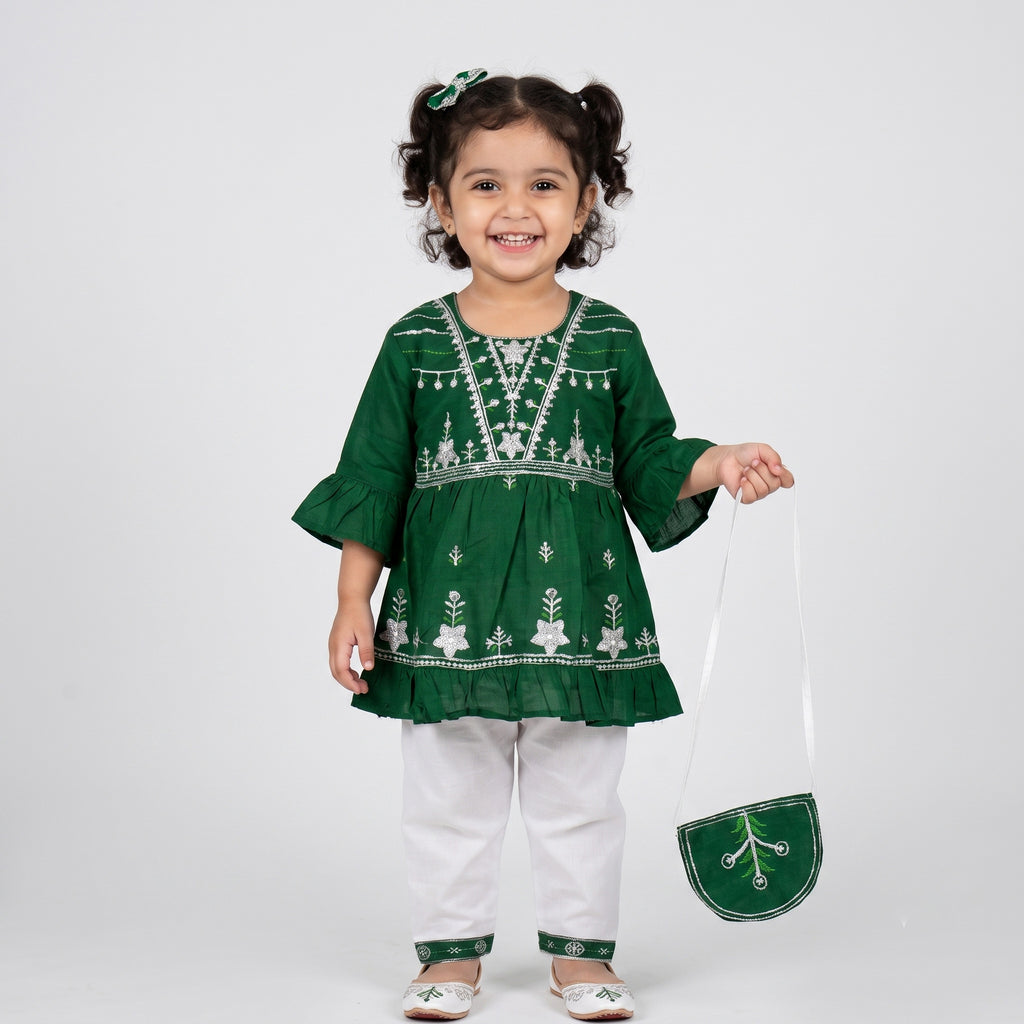 14 August Baby Girl Dress | 3-Piece Embroidered Azadi Suit (1-4 Yrs)
