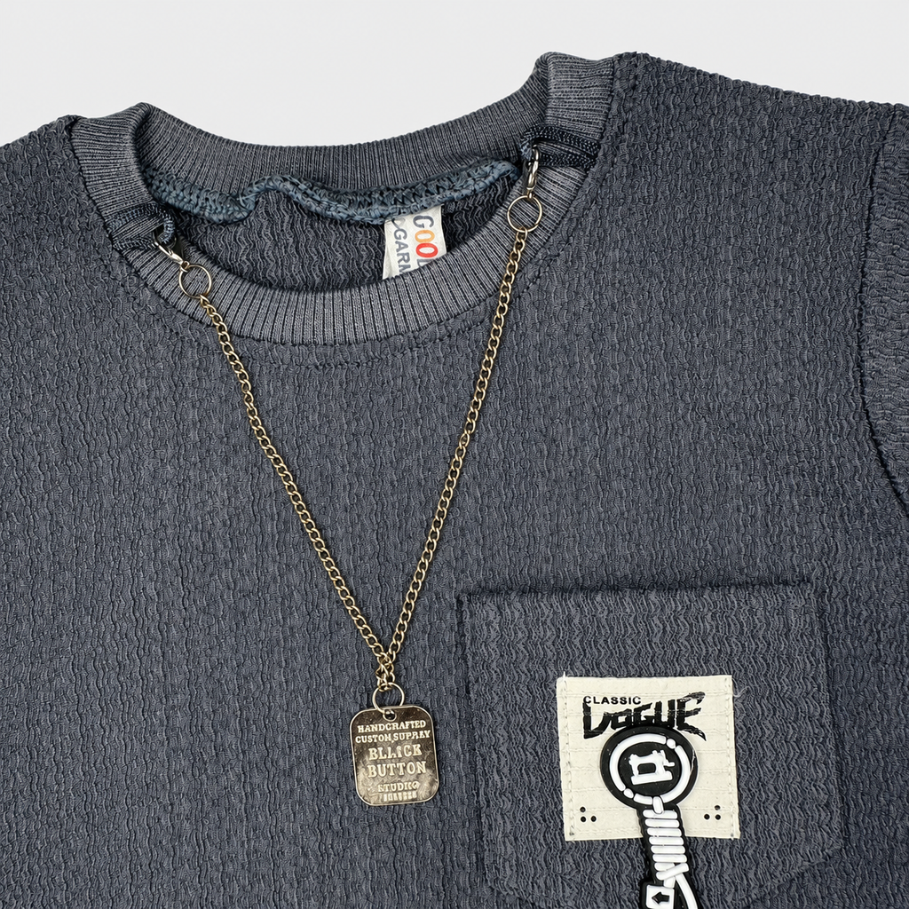 Baby Boy Imported Jersey Textured Short Suit – Grey Color