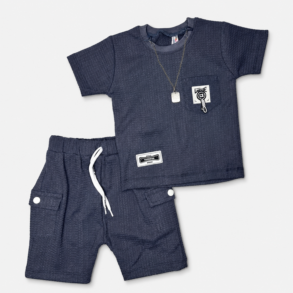 Baby Boy Imported Jersey Textured Short Suit – Grey Color