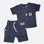 Baby Boy Imported Jersey Textured Short Suit – Grey Color