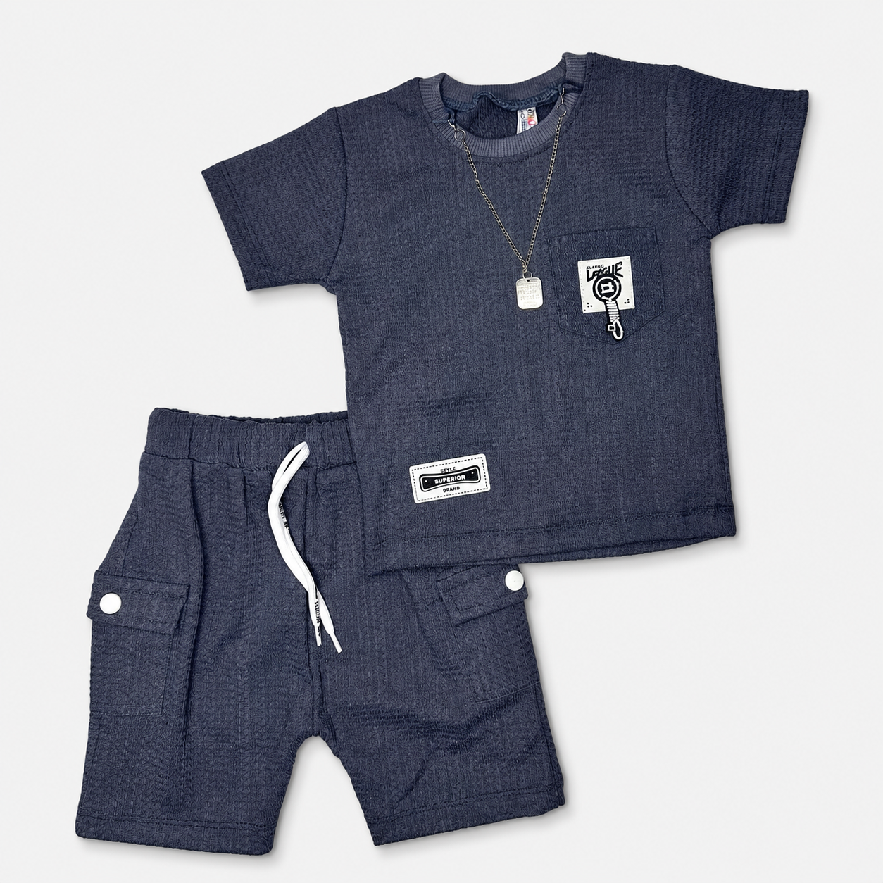 Baby Boy Imported Jersey Textured Short Suit – Grey Color