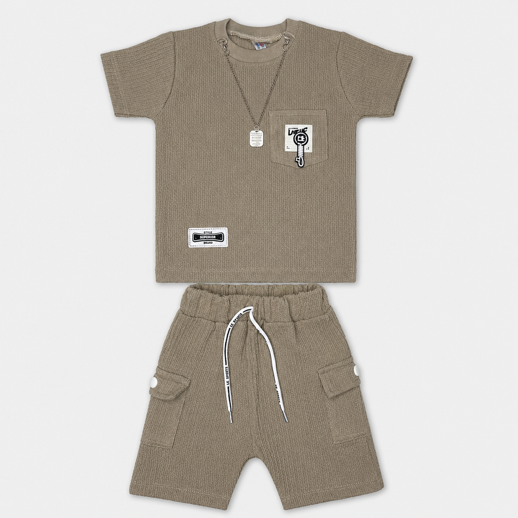 Baby Boy Imported Jersey Textured Short Suit – Skin Color