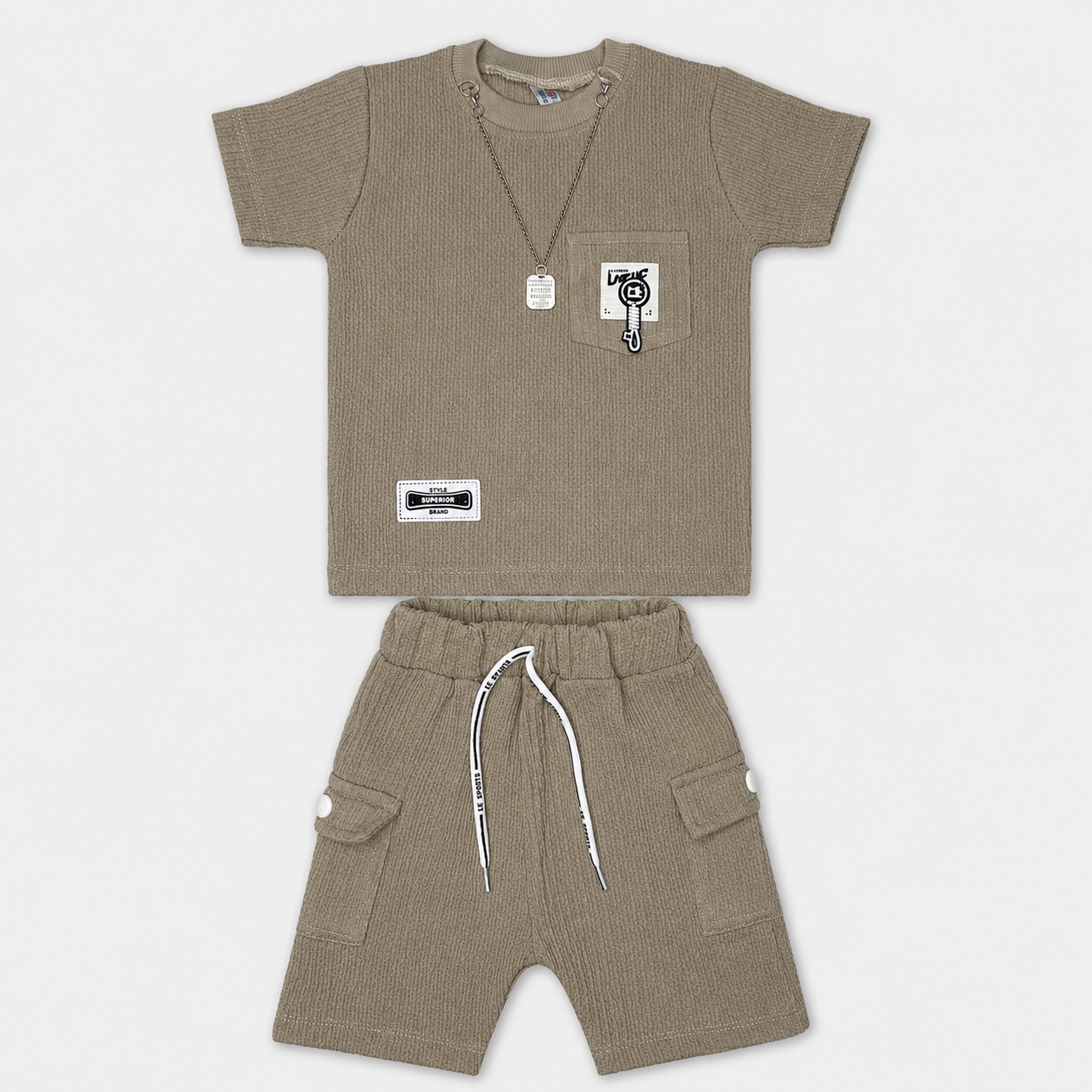 Baby Boy Imported Jersey Textured Short Suit – Skin Color