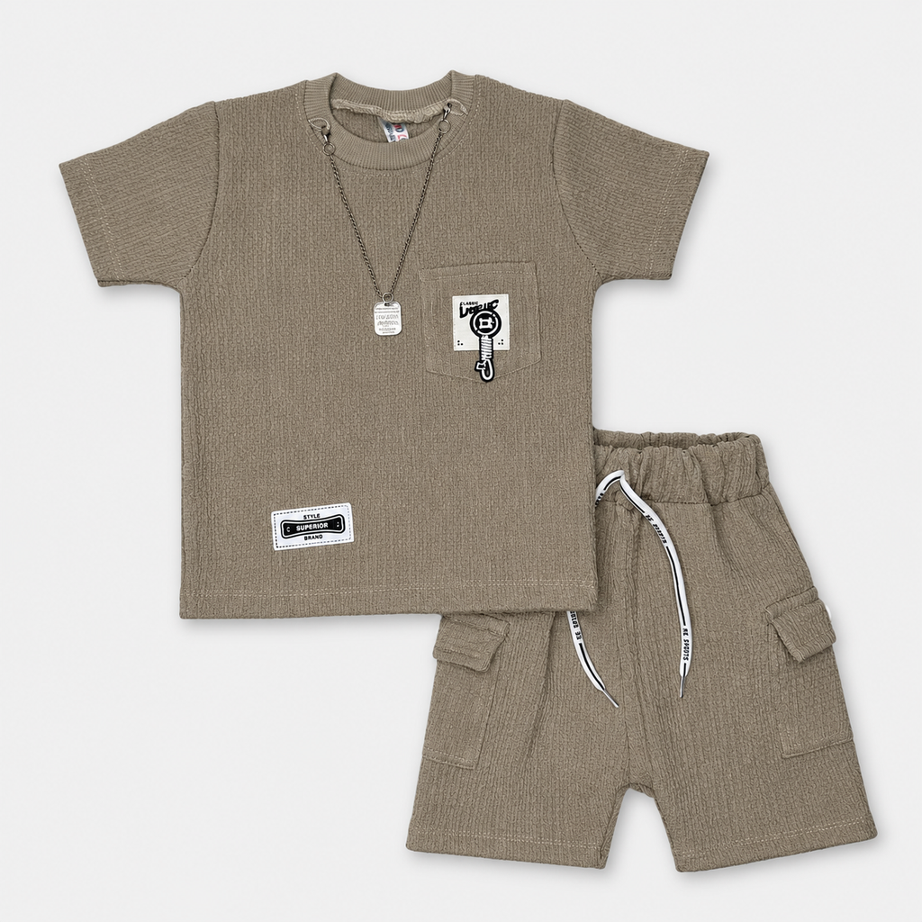 Baby Boy Imported Jersey Textured Short Suit – Skin Color