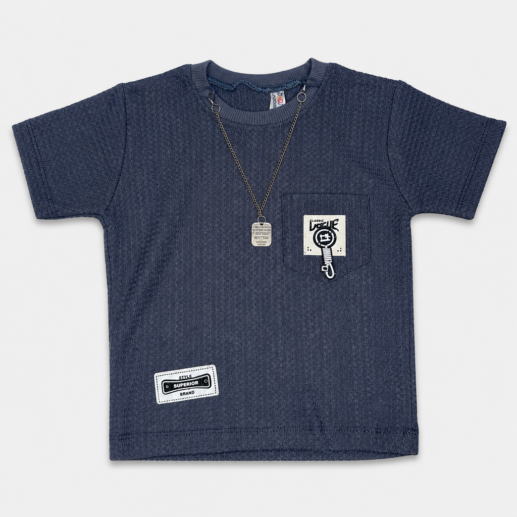 Baby Boy Imported Jersey Textured Short Suit – Grey Color
