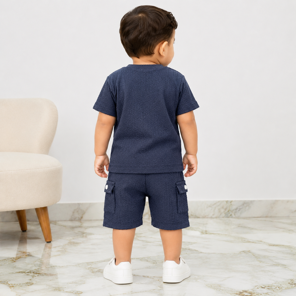 Baby Boy Imported Jersey Textured Short Suit – Grey Color