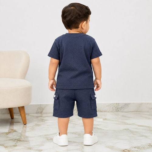 Baby Boy Imported Jersey Textured Short Suit – Grey Color