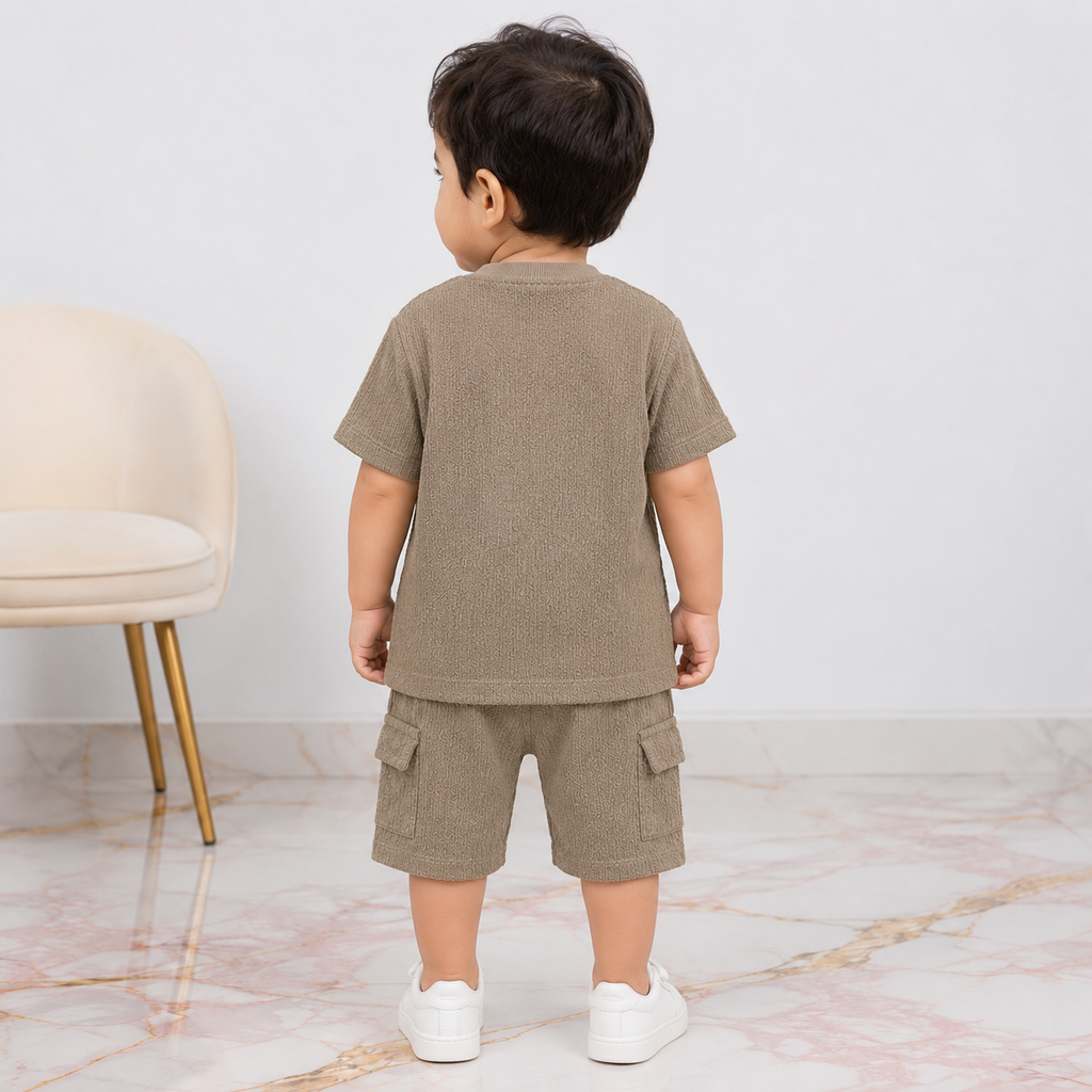 Baby Boy Imported Jersey Textured Short Suit – Skin Color
