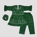 Girls All-Green Embroidered Azadi Suit with Matching Bag (4-7 Years)