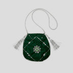 Girls All-Green Embroidered Azadi Suit with Matching Bag (4-7 Years)
