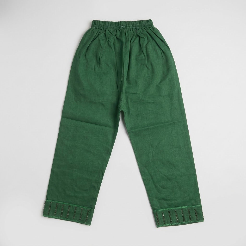 Girls All-Green Embroidered Azadi Suit with Matching Bag (4-7 Years)