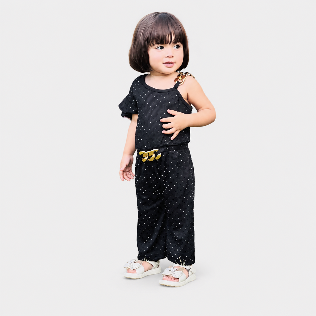Girls Imported Jersey One Shoulder Jumpsuit – Black Fancy Outfit | Lamtar Kids