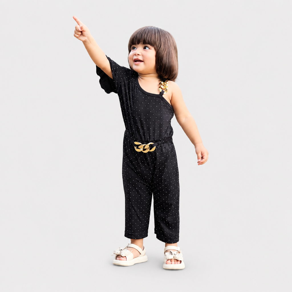 Girls Imported Jersey One Shoulder Jumpsuit – Black Fancy Outfit | Lamtar Kids