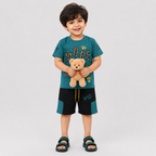 Boys Jersey Short Suit – Teal Green Black 2 Piece Summer Set | Lamtar Kids