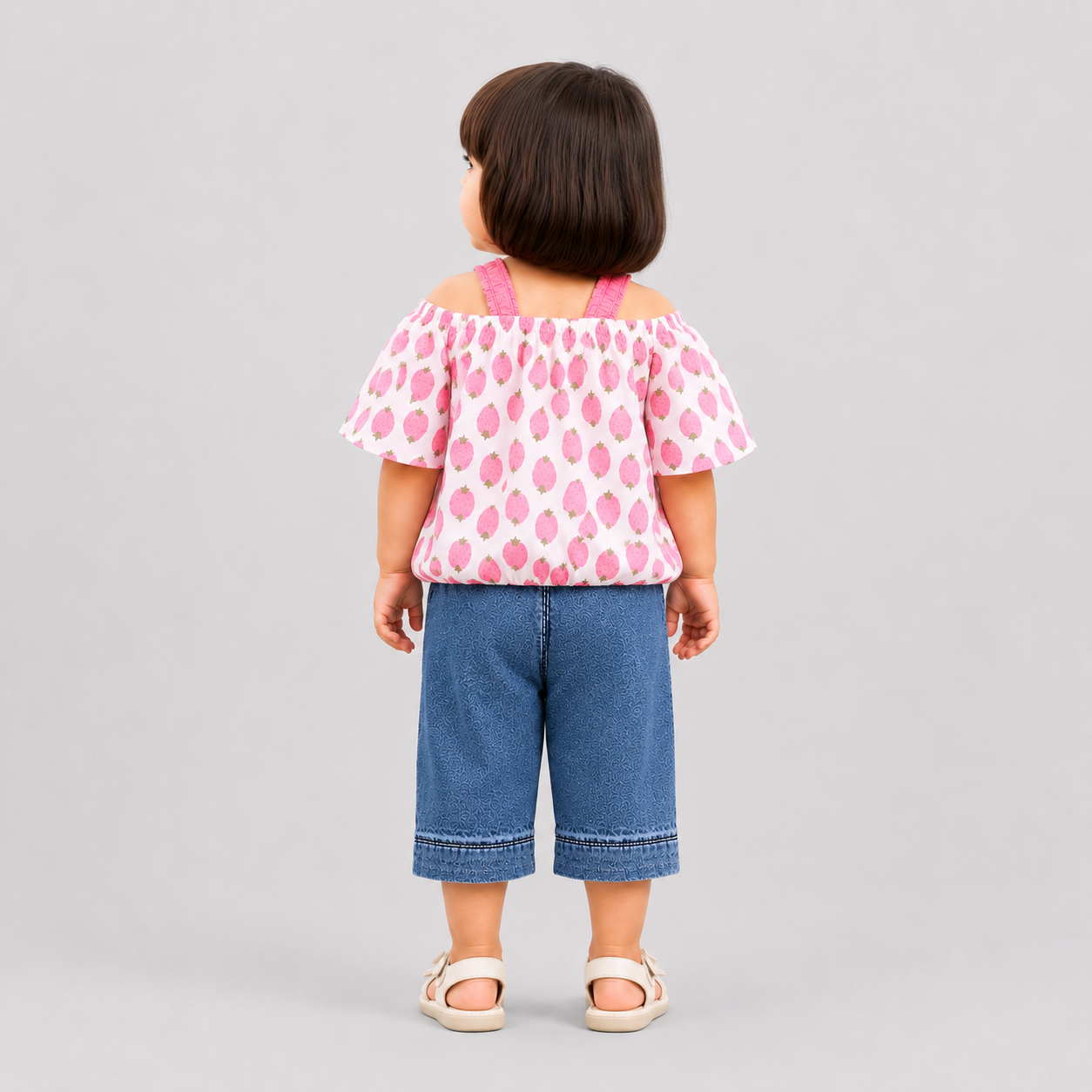 Girls Strawberry Top & Denim Shorts Set – 2 Piece Summer Outfit