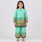 Girls Printed Chiffon 3 Piece Suit | Sea Green Floral | Lamtar Kids