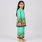 Girls Printed Chiffon 3 Piece Suit | Sea Green Floral | Lamtar Kids