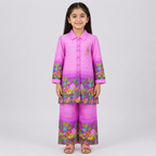 Girls Printed Chiffon 3 Piece Suit – Pink Floral Kids Dress | Lamtar Kids