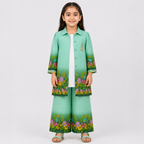 Girls Printed Chiffon 3 Piece Suit | Sea Green Floral | Lamtar Kids
