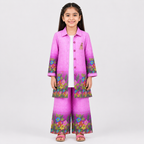 Girls Printed Chiffon 3 Piece Suit – Pink Floral Kids Dress | Lamtar Kids