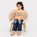 Girls Hello Beautiful Jersey Top & Stretchable Denim Jeans 2 Piece Outfit Set (1-7 Years)