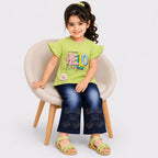Girls Hello Beautiful Jersey Top & Stretchable Denim Jeans 2 Piece Outfit Set (1-7 Years)
