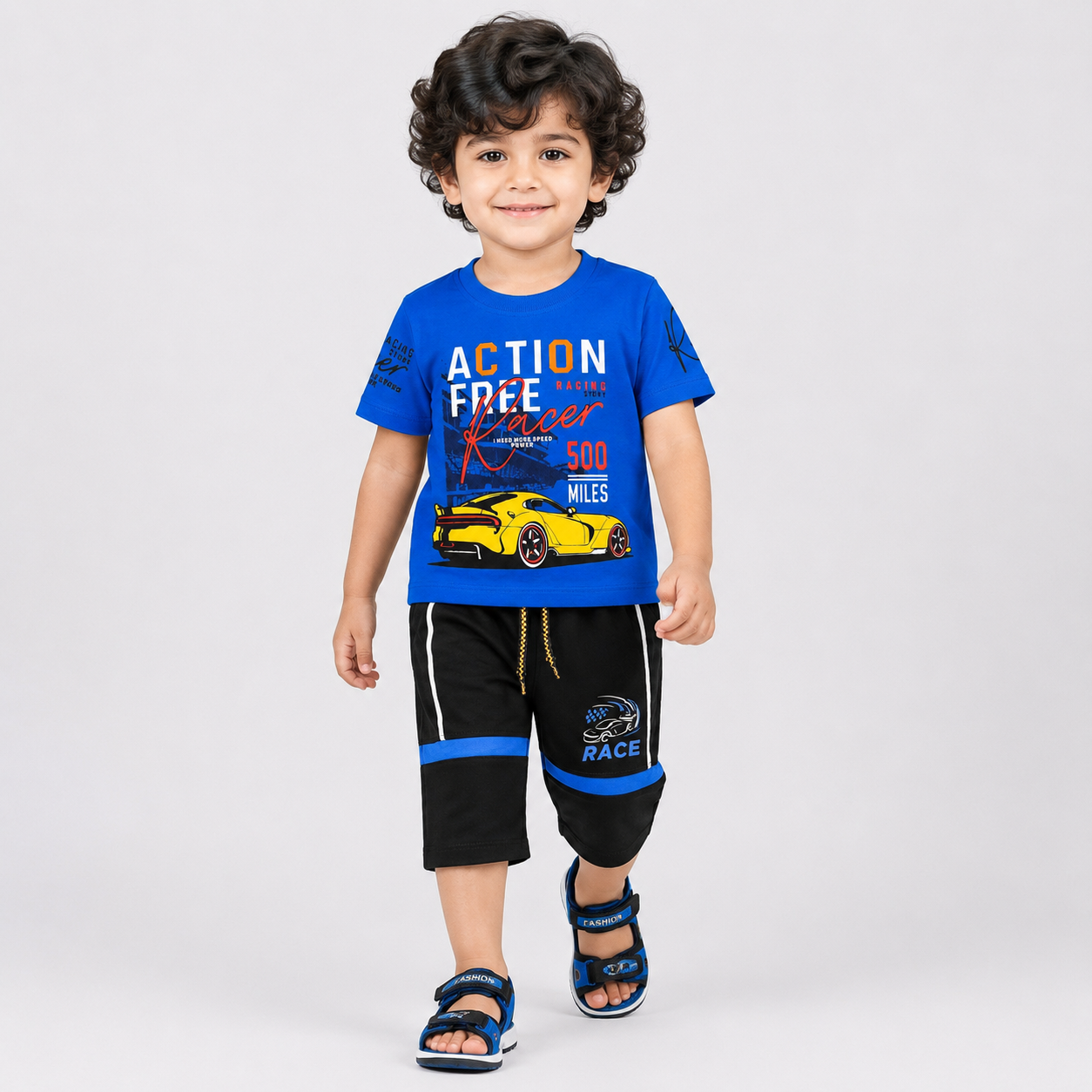 Boys Action Force Racer Jersey T-Shirt & Shorts 2 Piece Set (1-4 Years)