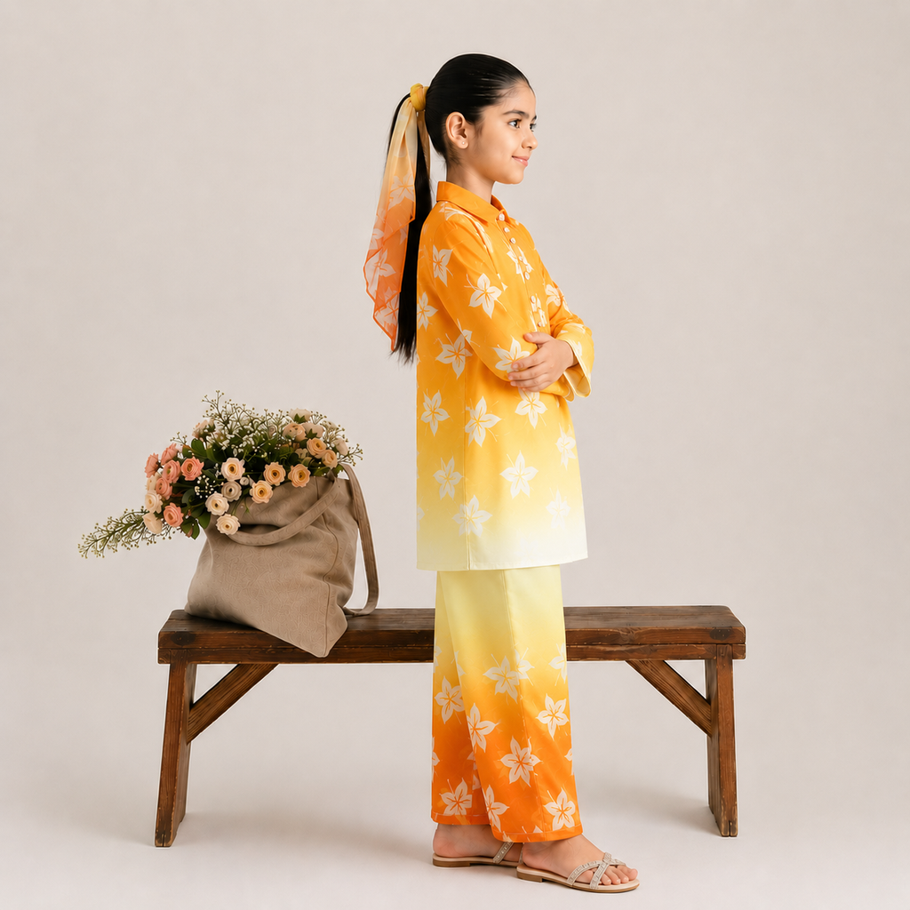 Girls Yellow Ombre Digital Printed Chiffon 3 Piece Suit | Lamtar Kids