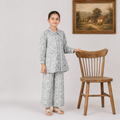 Girls Grey Geometric Digital Printed Chiffon 3 Piece Suit | Kids Co-Ord Set Pakistan | Lamtar Kids