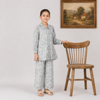 Girls Grey Geometric Digital Printed Chiffon 3 Piece Suit | Kids Co-Ord Set Pakistan | Lamtar Kids